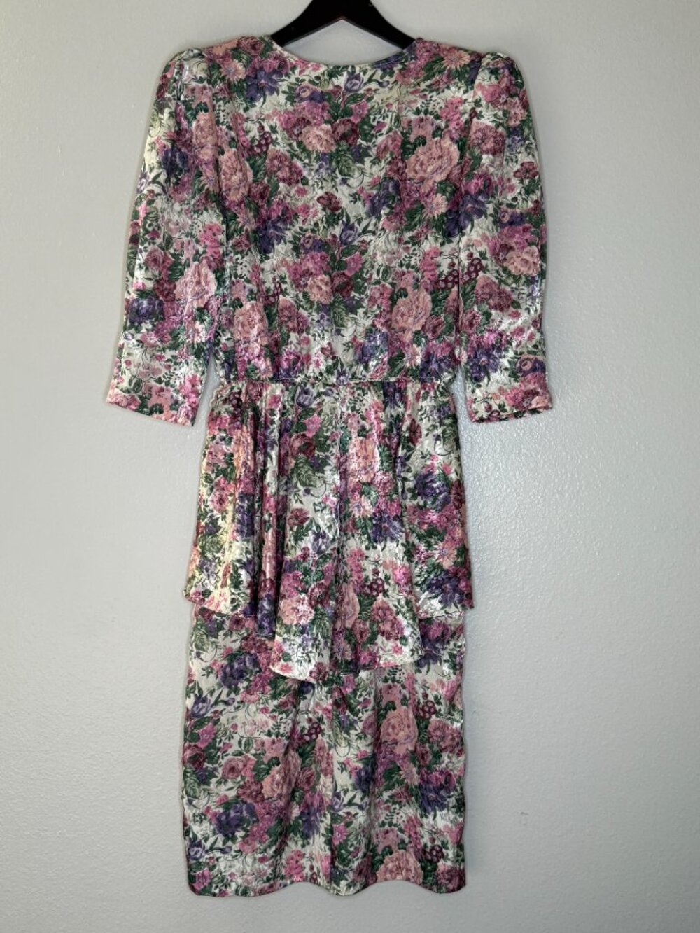 PRICE FIRM Vintage Floral Dress 80s Pellini Pastel Elastic Peplum Dress M/L - Picture 6 of 11